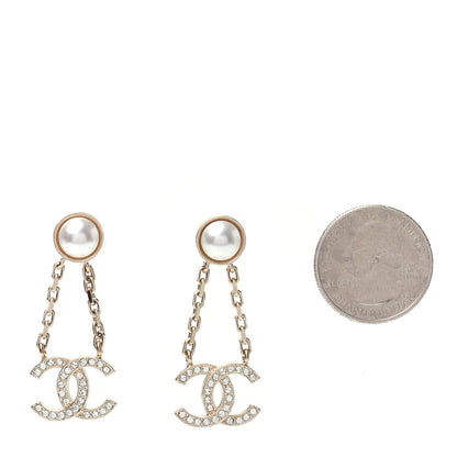 Chanel Crystal Pearl CC Drop Earrings Gold 2 of 5