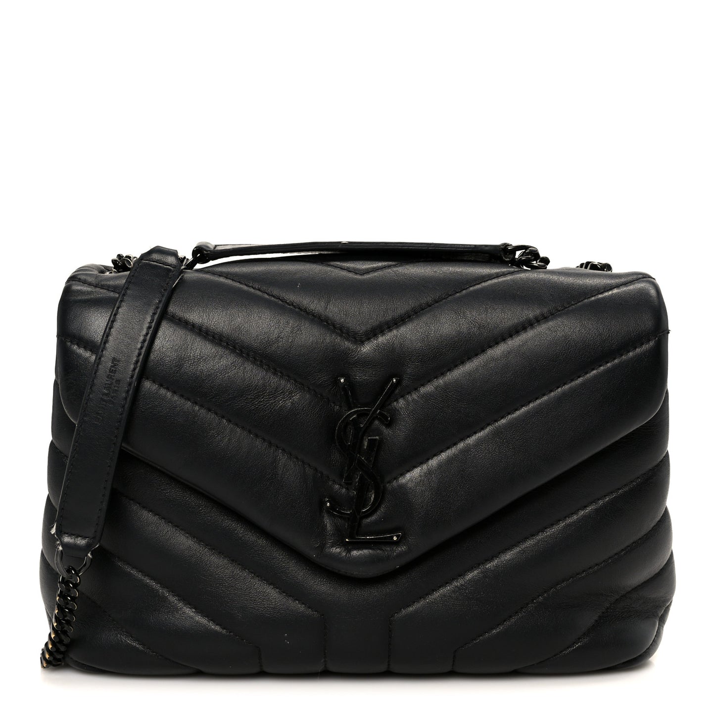 Calfskin Y Quilted Monogram Monochrome Small Loulou Chain Satchel Black