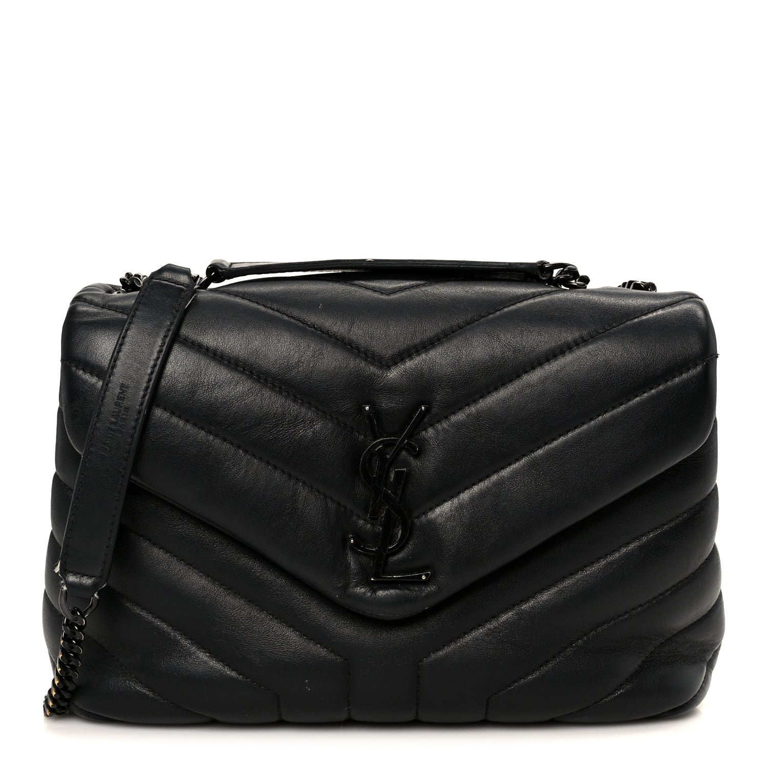 Saint Laurent Calfskin Y Quilted Monogram Monochrome Small Loulou Chain Satchel Black 1 of 14