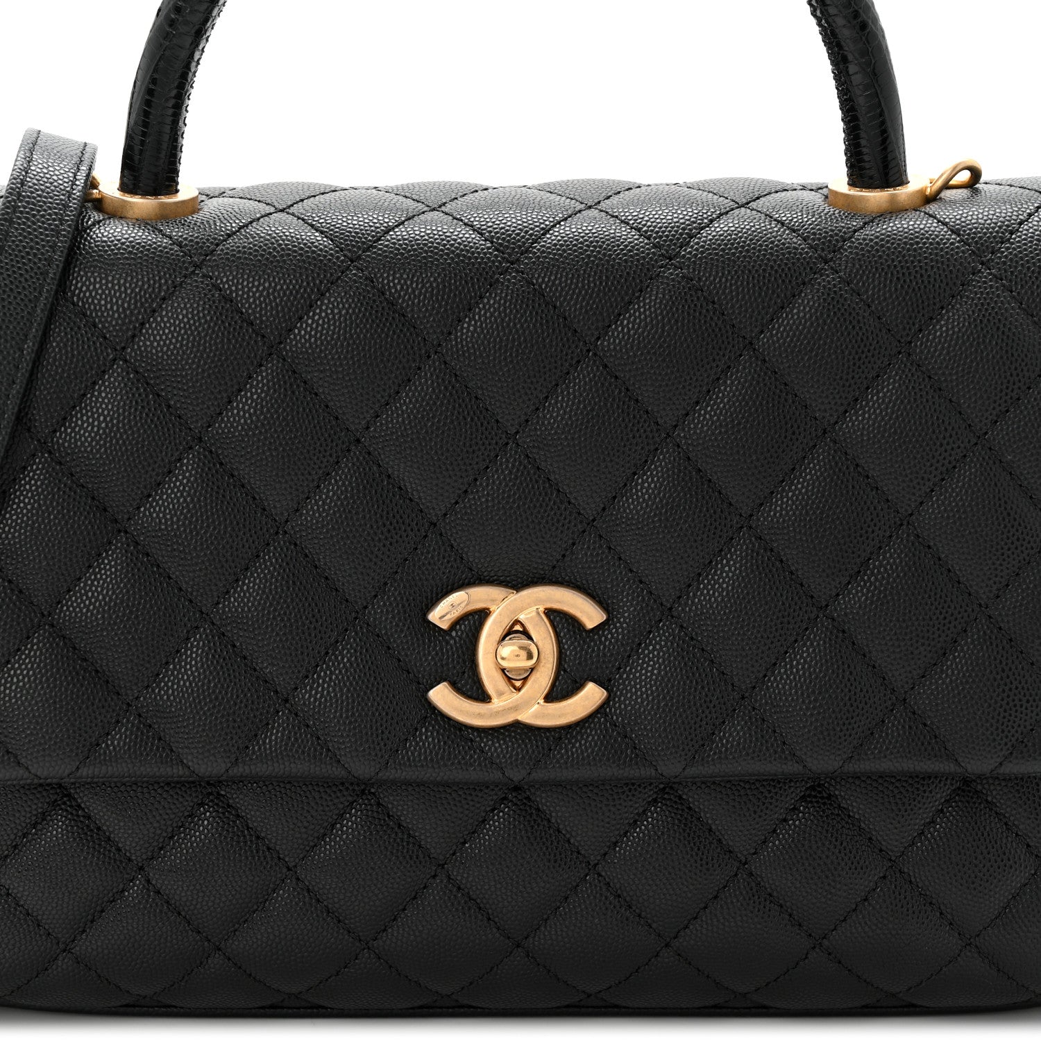 Chanel Caviar Lizard Embossed Quilted Small Coco Handle Flap Black 8 of 10