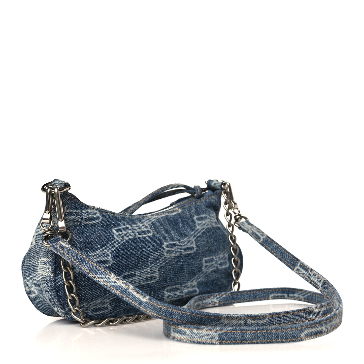 Bleached Denim BB Monogram Le Cagole Mini Purse With Chain Blue