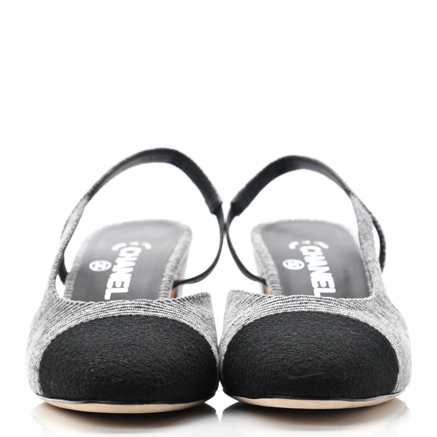 Chanel Tweed Cap Toe CC Slingback Pumps 39 Black Grey 2 of 9