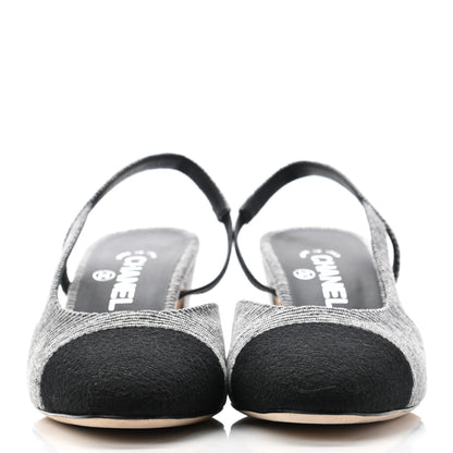 Chanel Tweed Cap Toe CC Slingback Pumps 39 Black Grey 2 of 9