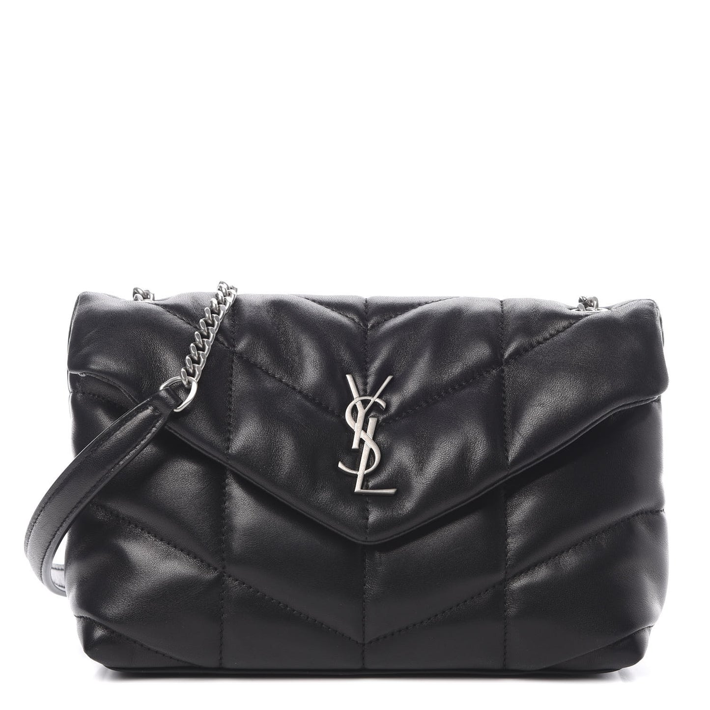 Lambskin Quilted Toy Loulou Puffer Monogram Chain Satchel Black