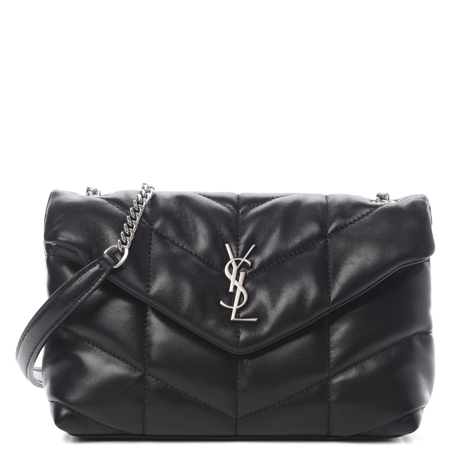 Saint Laurent Lambskin Quilted Toy Loulou Puffer Monogram Chain Satchel Black 1 of 11