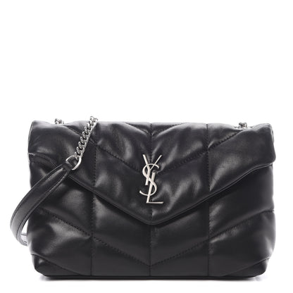 Saint Laurent Lambskin Quilted Toy Loulou Puffer Monogram Chain Satchel Black 1 of 11