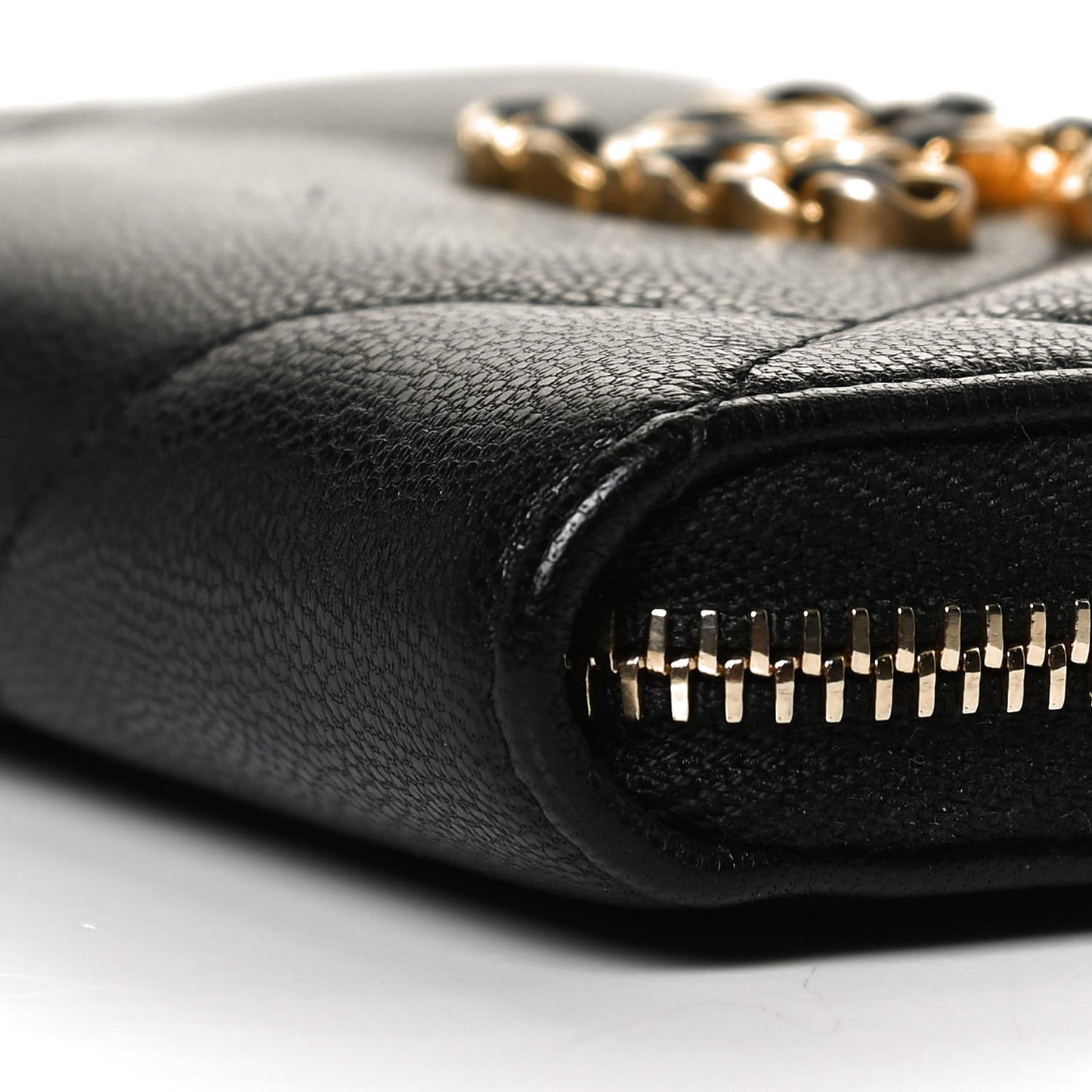 Shiny Goatskin Quilted Chanel 19 Zip Around Coin Purse Wallet Black