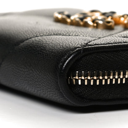Chanel Shiny Goatskin Quilted Chanel 19 Zip Around Coin Purse Wallet Black 9 of 10