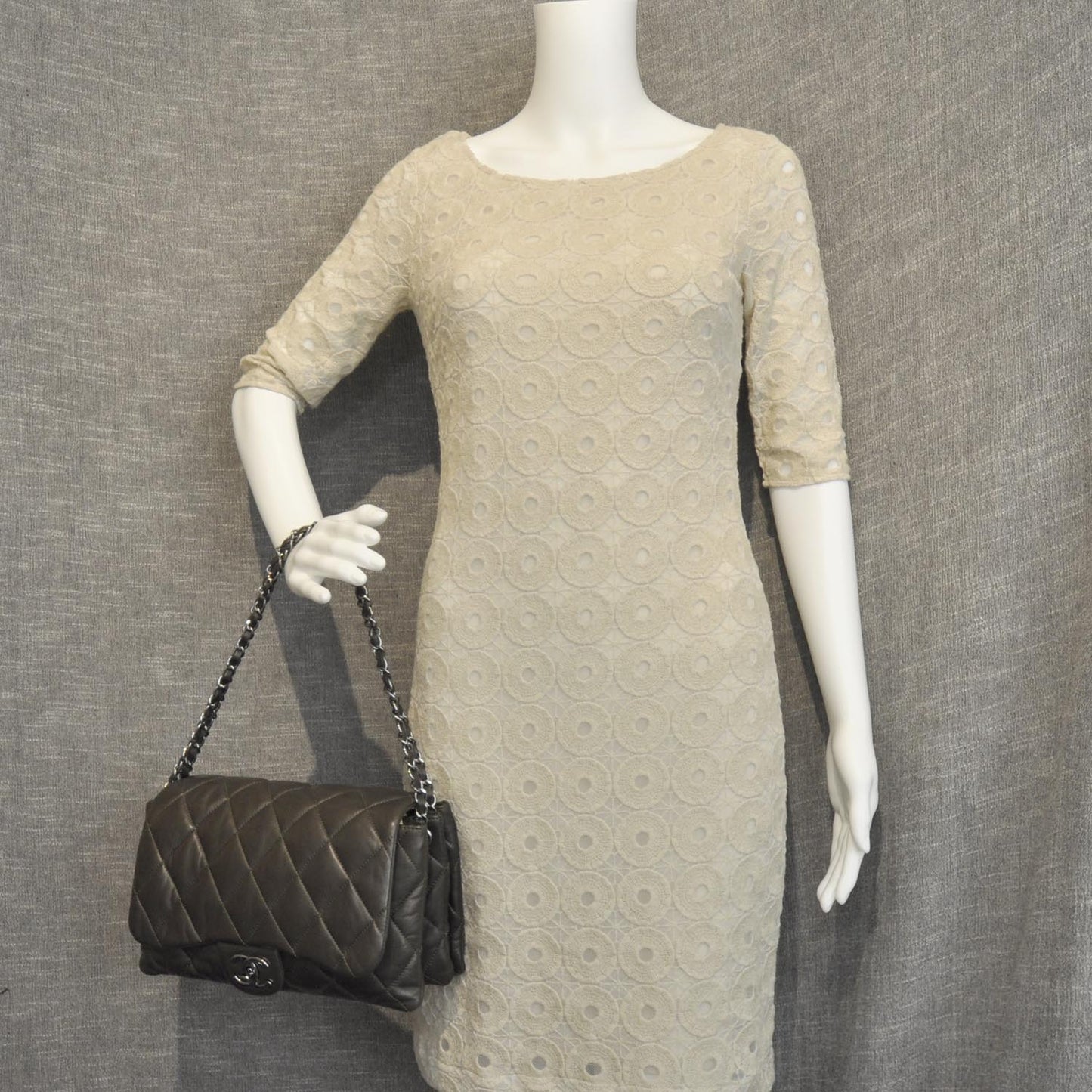 Lambskin Quilted 3 Flap Bag Dark Khaki