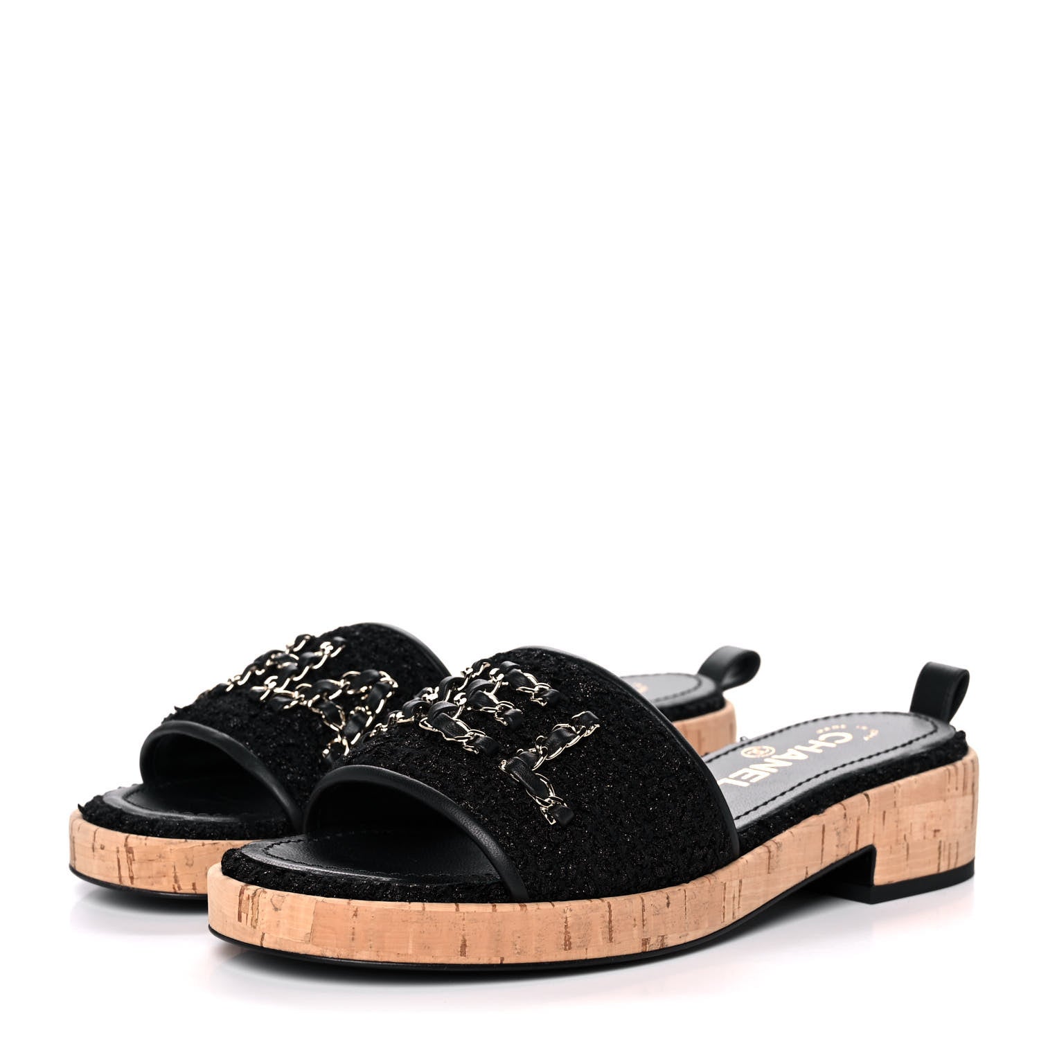 Chanel Tweed Cork CC Chain Mule Sandal 37 Black 3 of 9