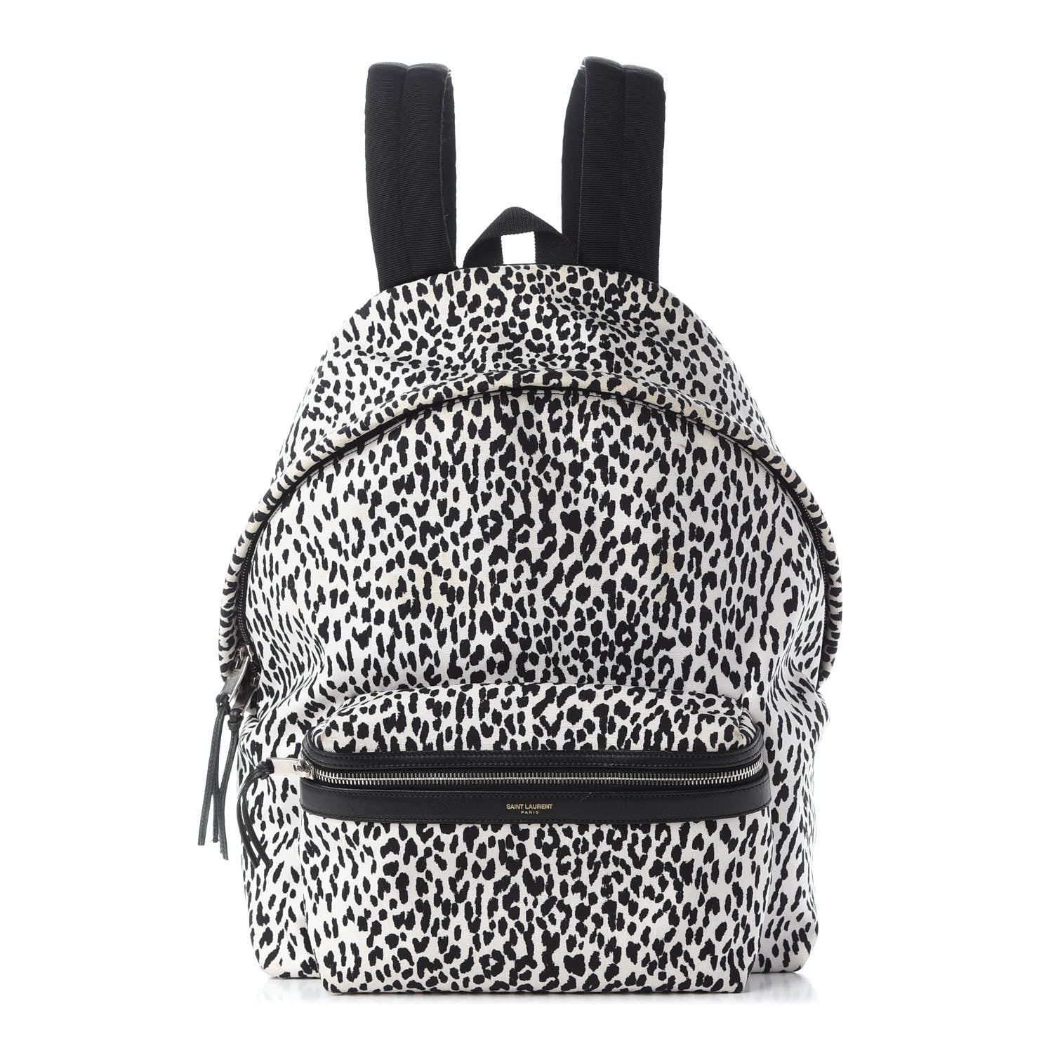Saint Laurent Printed Canvas Leopard Print Hunting Backpack White Black 1 of 8