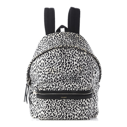 Saint Laurent Printed Canvas Leopard Print Hunting Backpack White Black 1 of 8