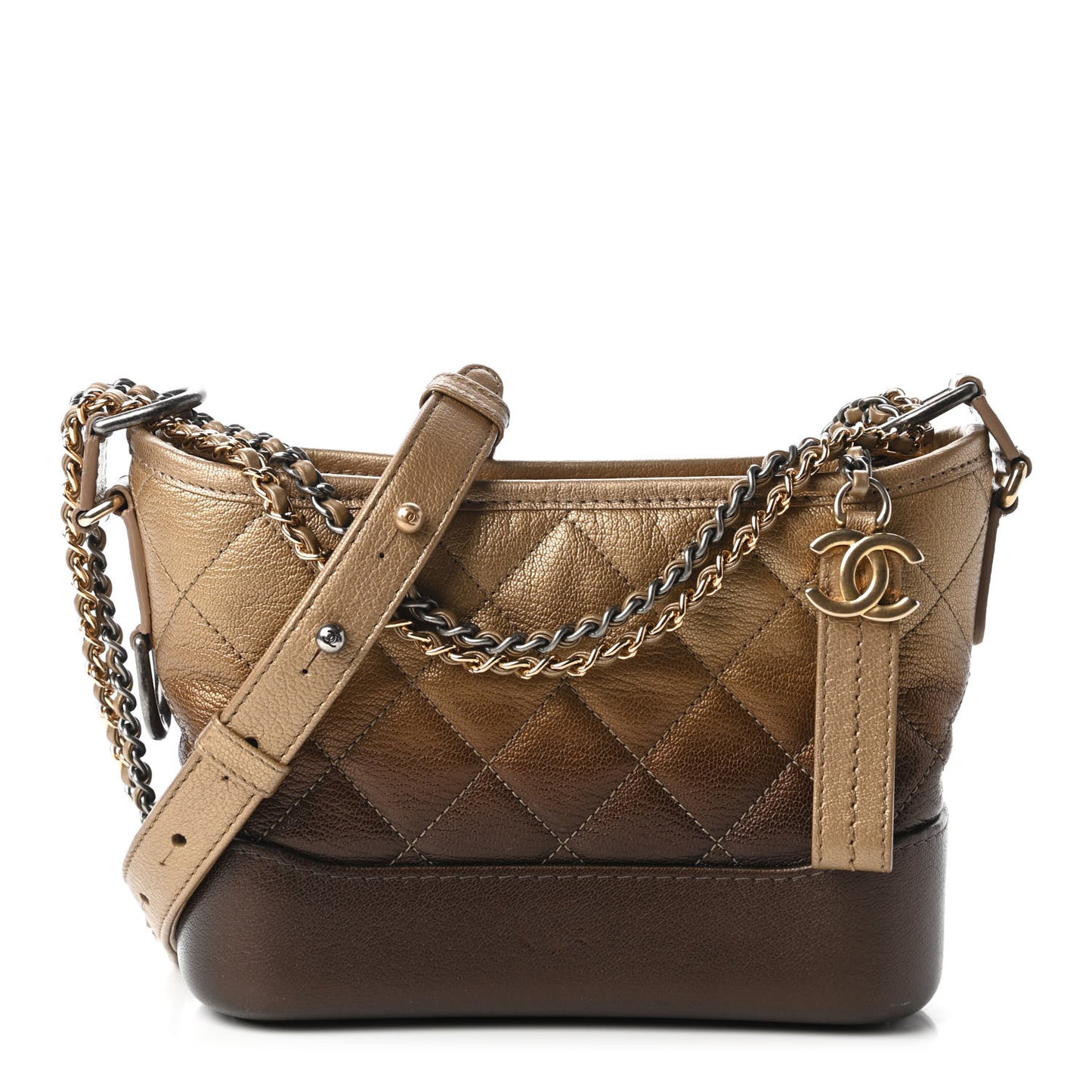 Metallic Goatskin Quilted Small Gabrielle Hobo Gold Bronze