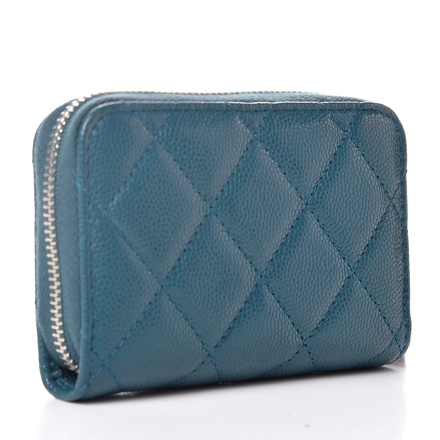 Caviar Quilted Zip Around Coin Purse Dark Turquoise