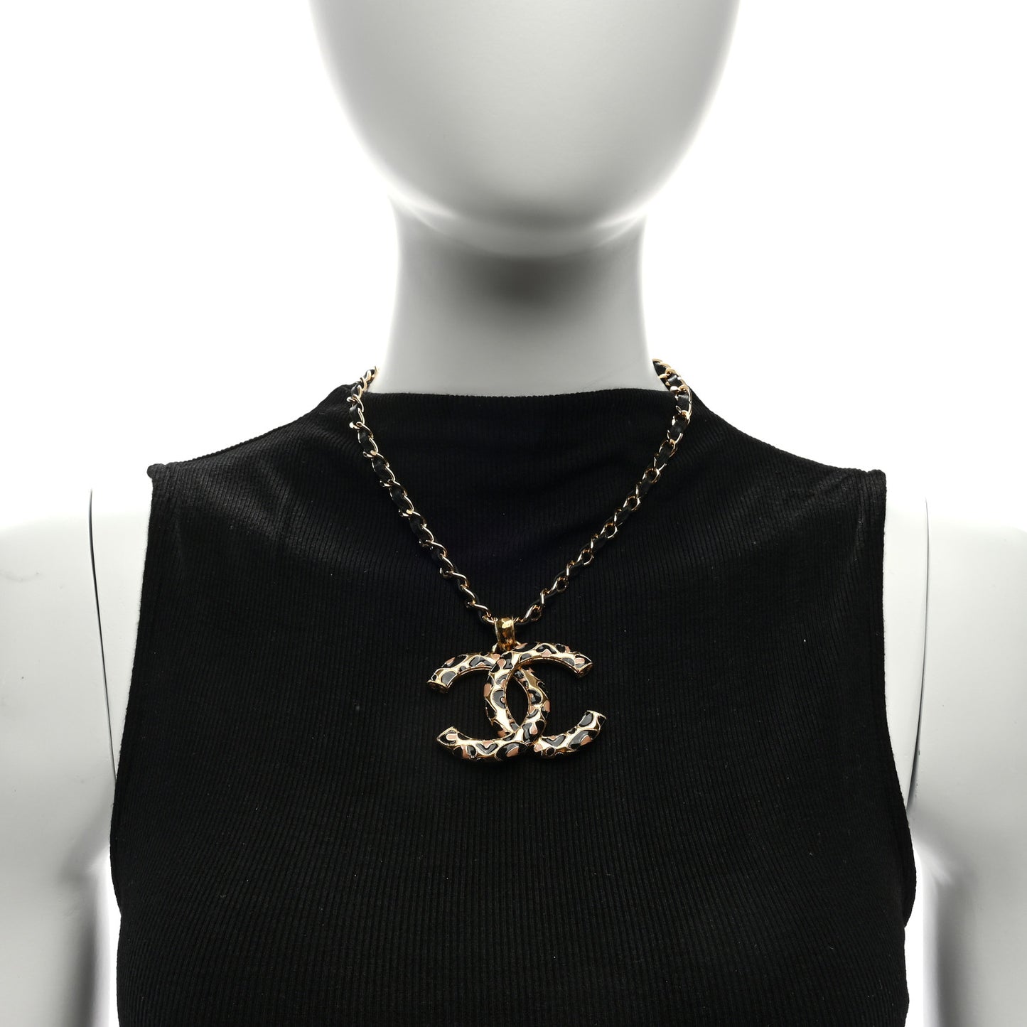 Lambskin Resin CC Pendant Necklace Gold Black Beige
