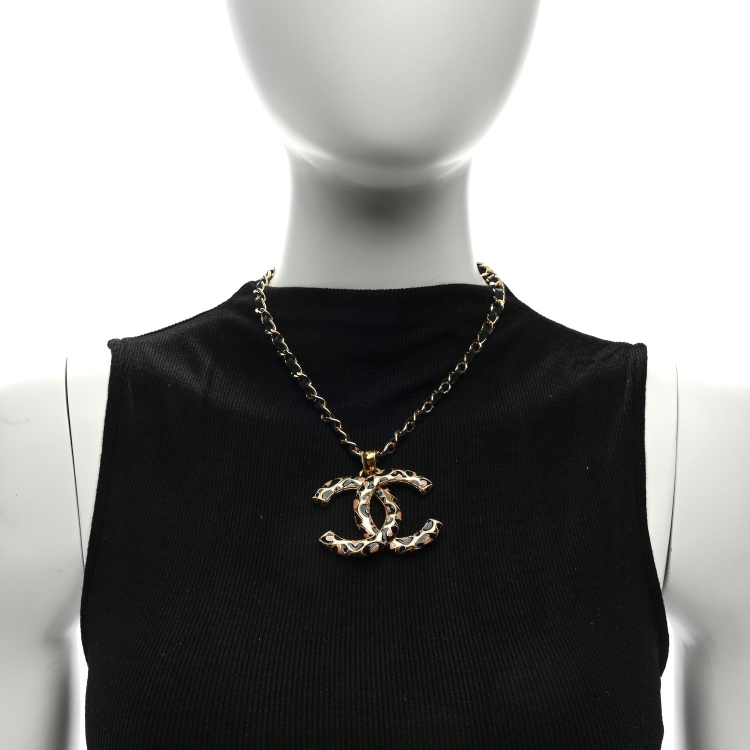Chanel Lambskin Resin CC Pendant Necklace Gold Black Beige 3 of 4