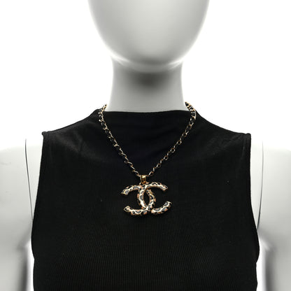 Chanel Lambskin Resin CC Pendant Necklace Gold Black Beige 3 of 4