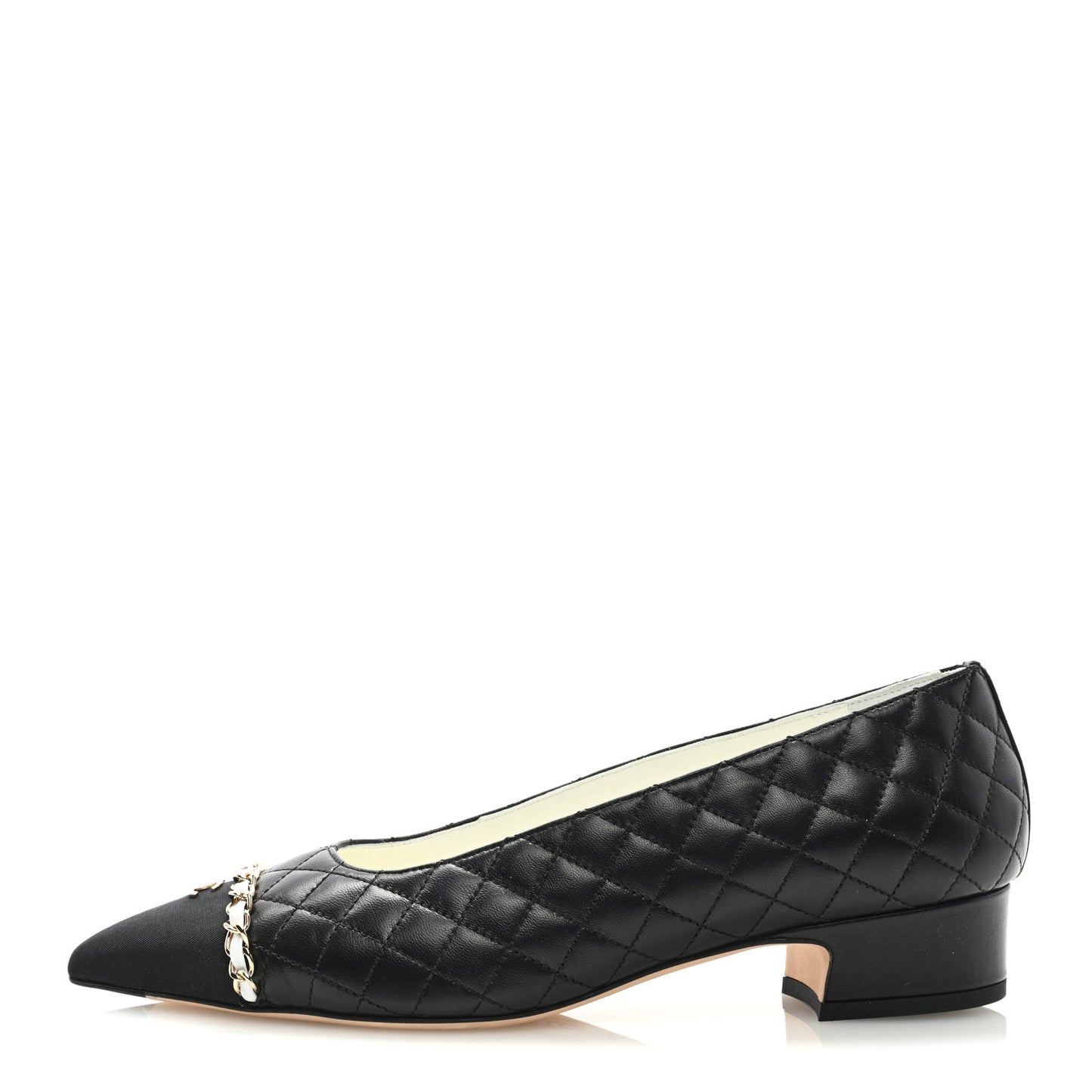 Lambskin Grosgrain Metal Quilted Chain Cap Toe CC Pumps 40 Black