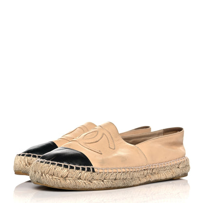 Chanel Lambskin CC Espadrilles 40 Beige Black 3 of 12