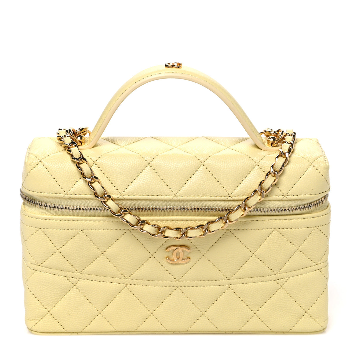 Caviar Quilted Trendy Handle Slim Vanity Light Yellow