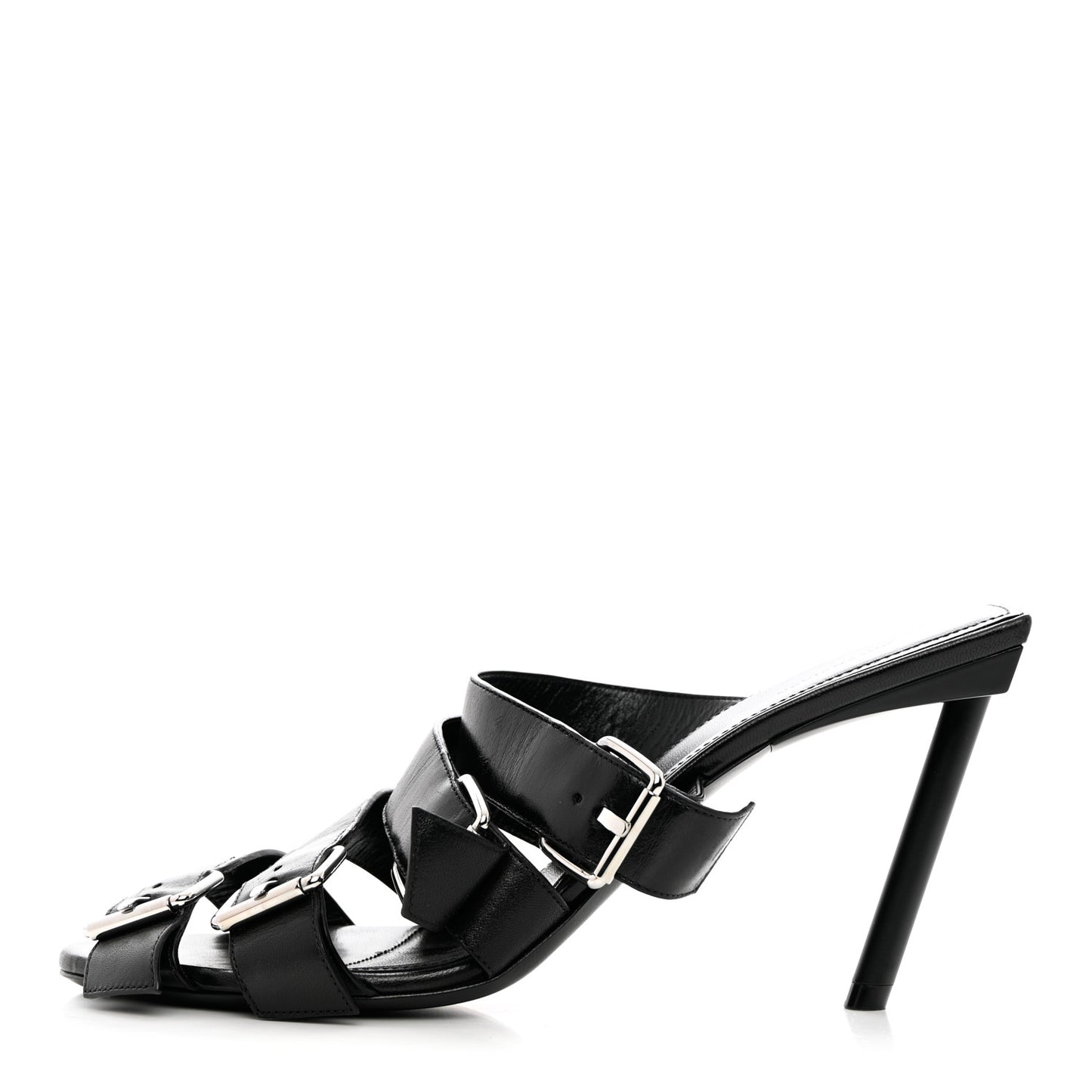 Shiny Sheepskin Bluckle K 80mm Sandals 39 Black