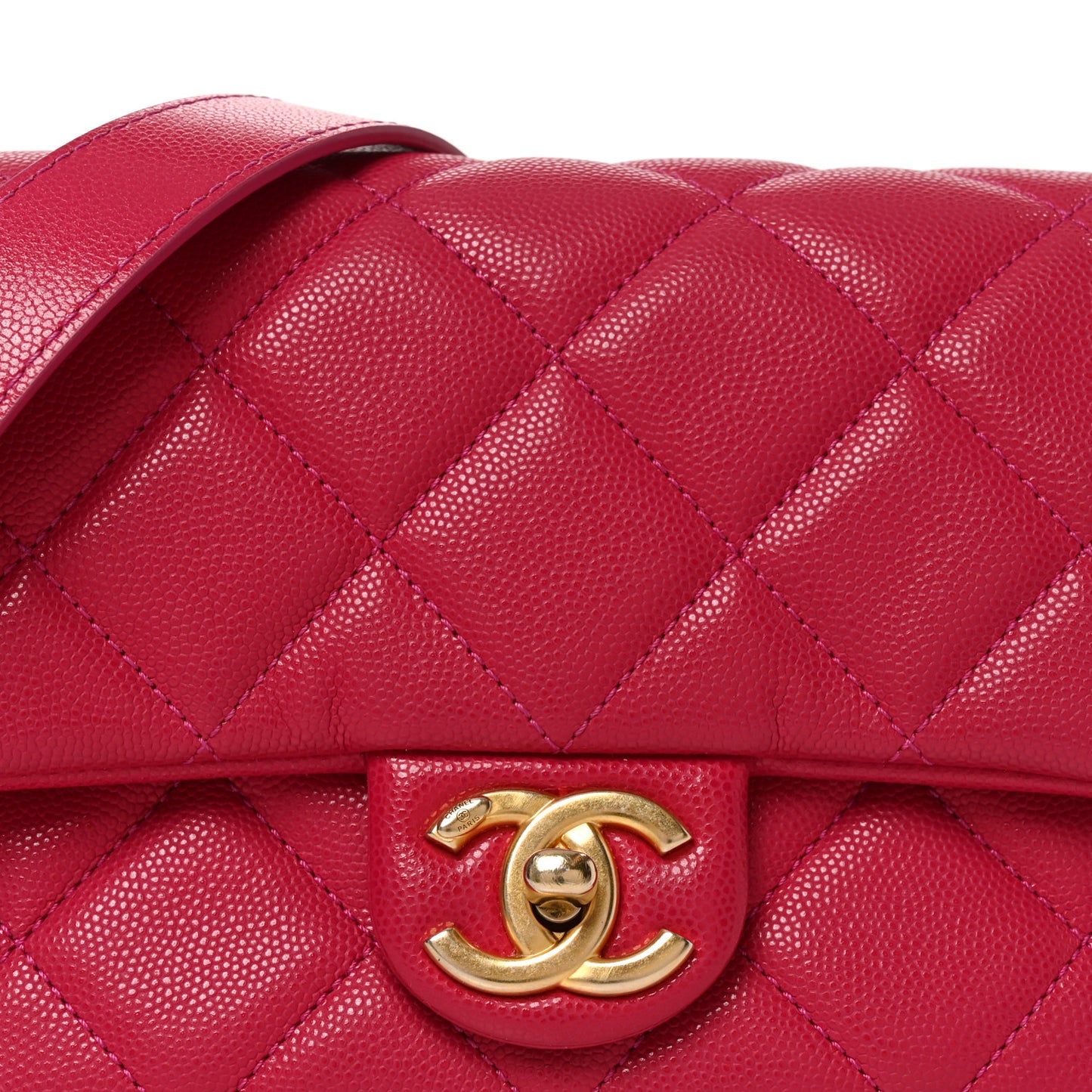 Caviar Quilted Small Twist Your Buttons Flap Fuchsia