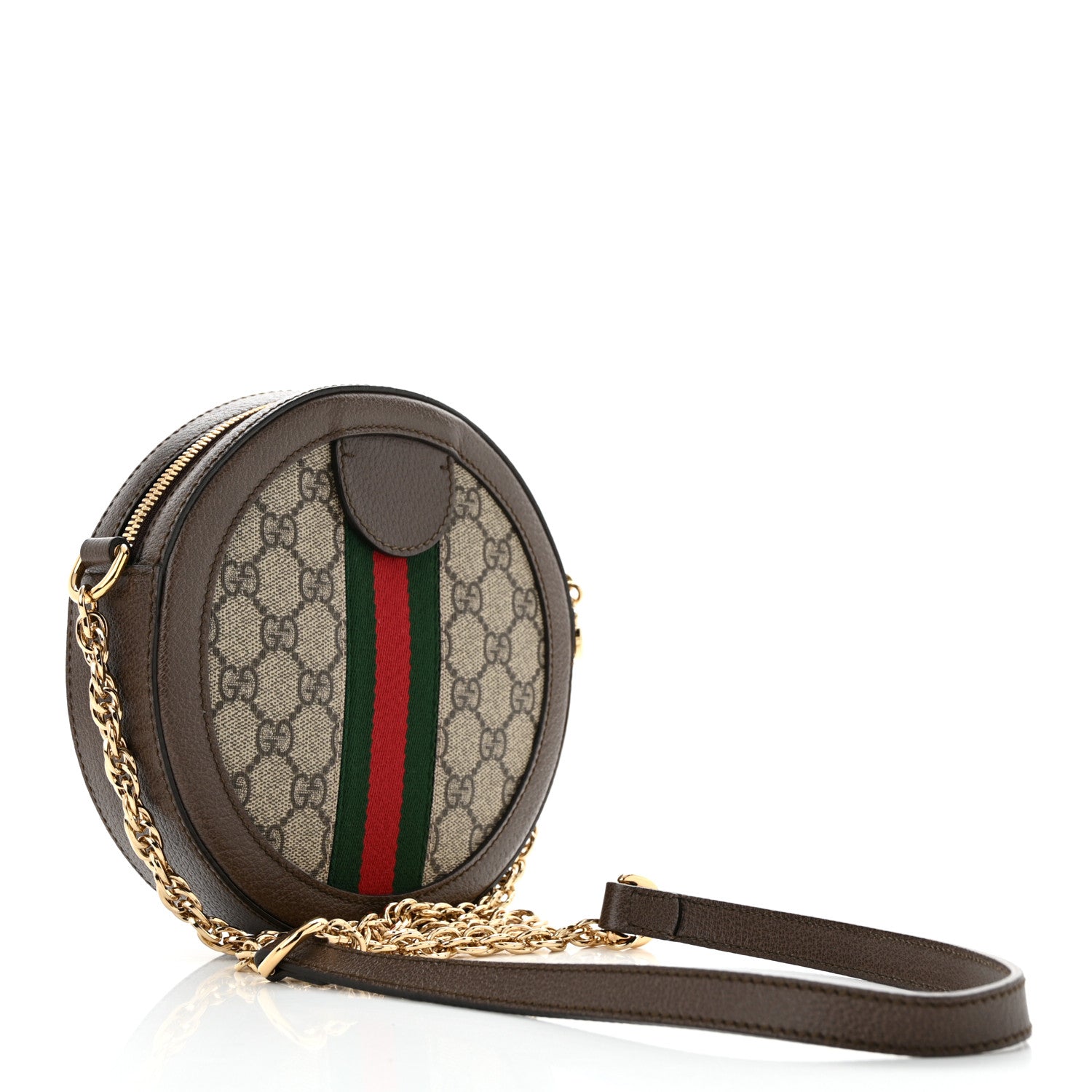 Gucci GG Supreme Monogram Web Mini Ophidia Round Shoulder Bag Brown 2 of 11