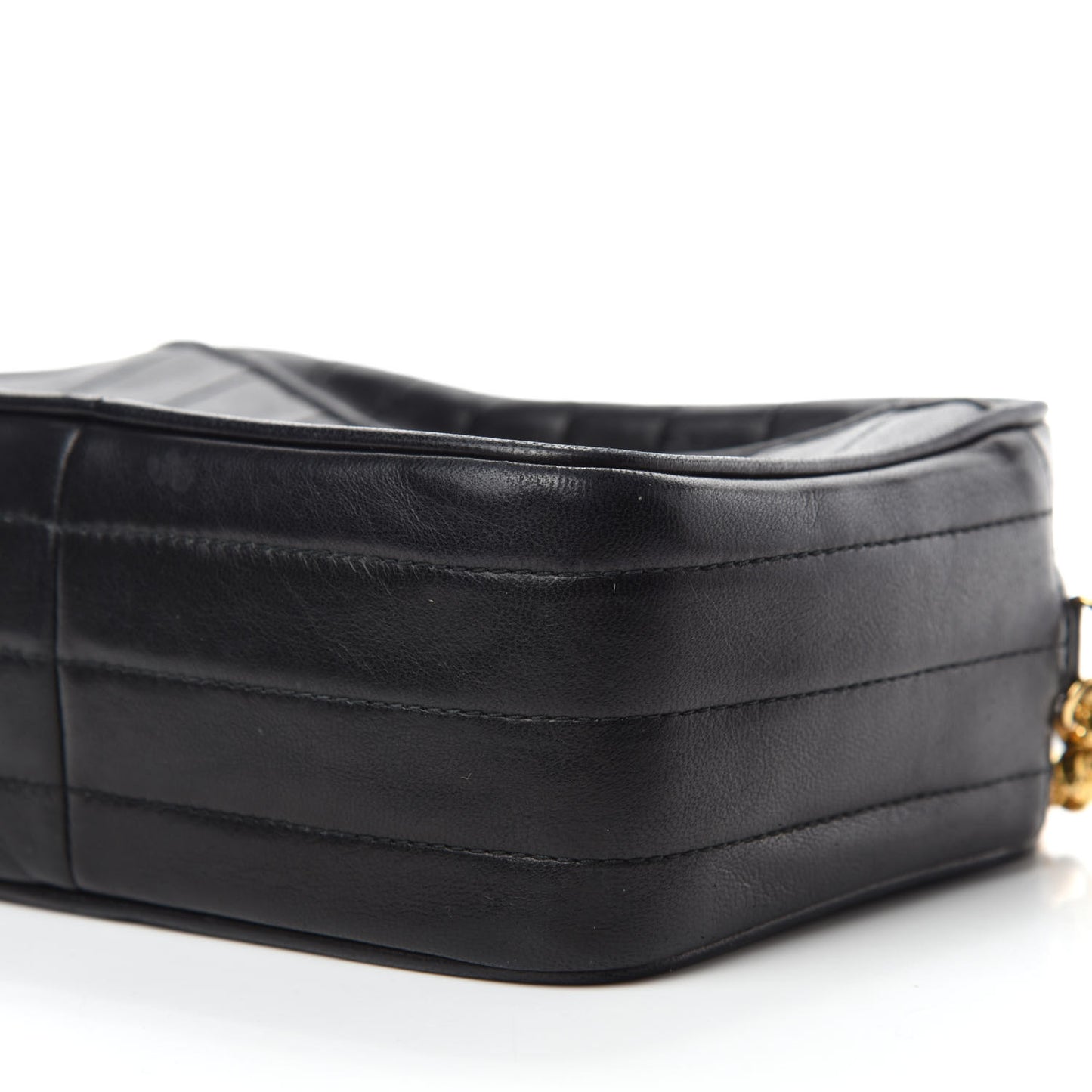 Lambskin Vertical Quilted Tassel Camera Case Black