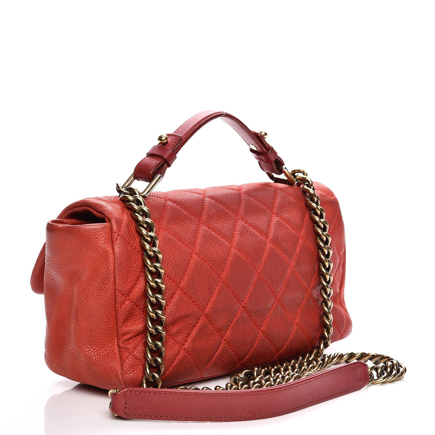 Iridescent Caviar Quilted Medium Chic Quilt Flap Red