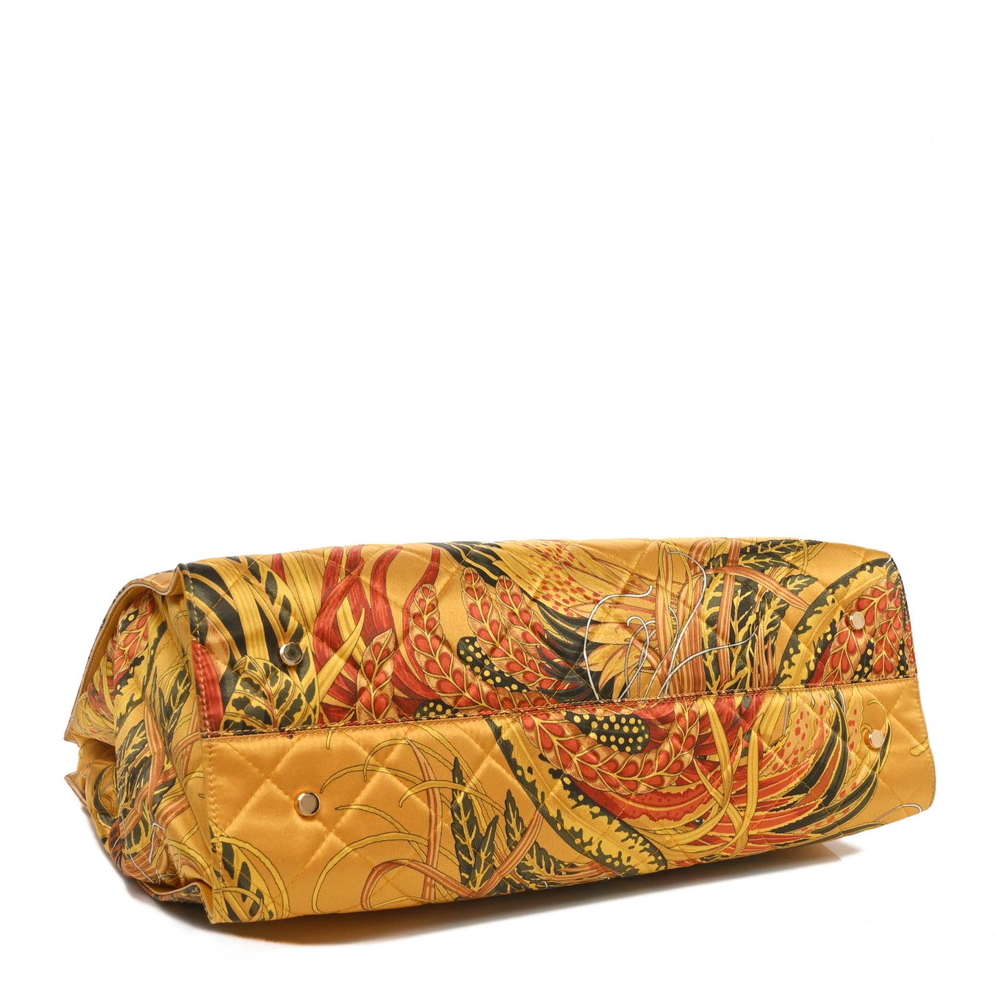 Silk Quilted Printed Gancini Tote Gold Multicolor