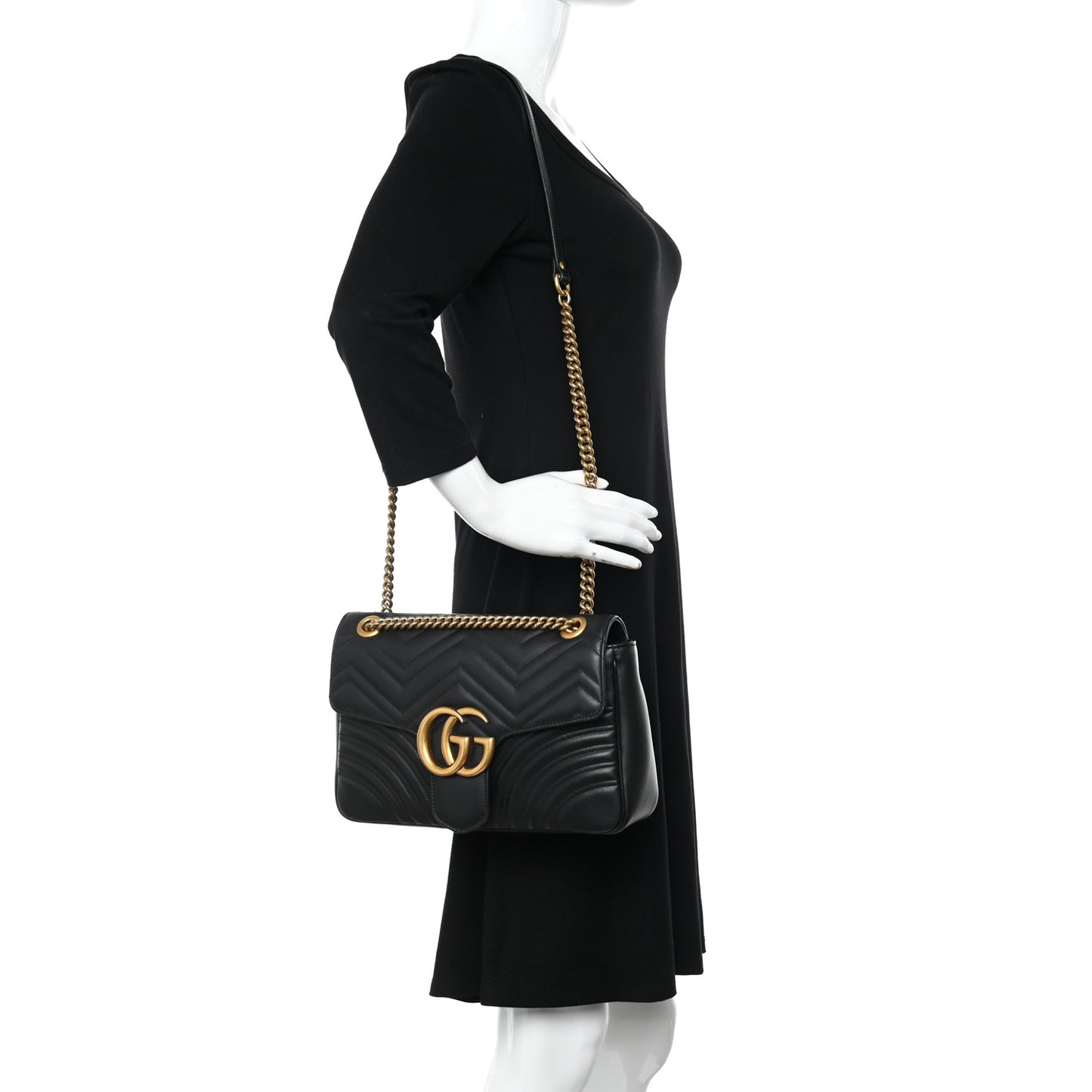 Calfskin Matelasse Medium GG Marmont Shoulder Bag Black