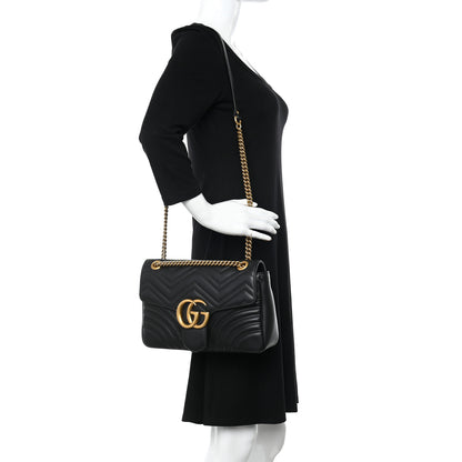 Gucci Calfskin Matelasse Medium GG Marmont Shoulder Bag Black 2 of 11