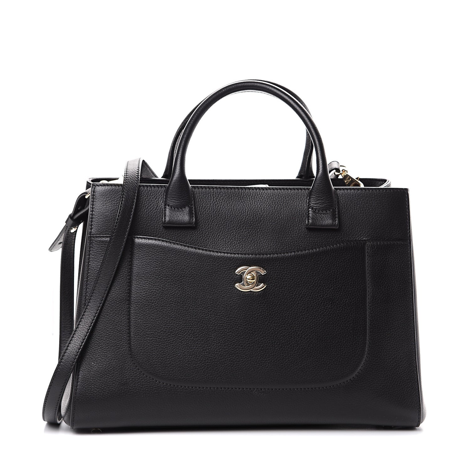 Grained Calfskin Small Neo Executive Shopper Tote Black