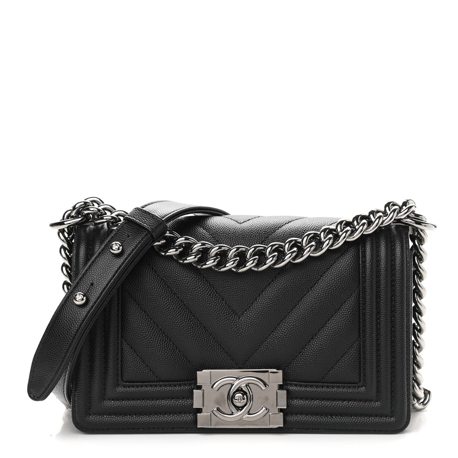 Chanel Caviar Chevron Quilted Small Boy Flap Black 1 of 9