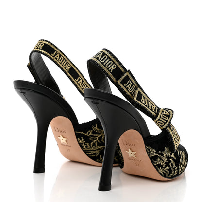 Christian Dior Lurex Ribbon Embroidered J'Adior Slingback 100mm Pumps 37 Black Gold 4 of 9