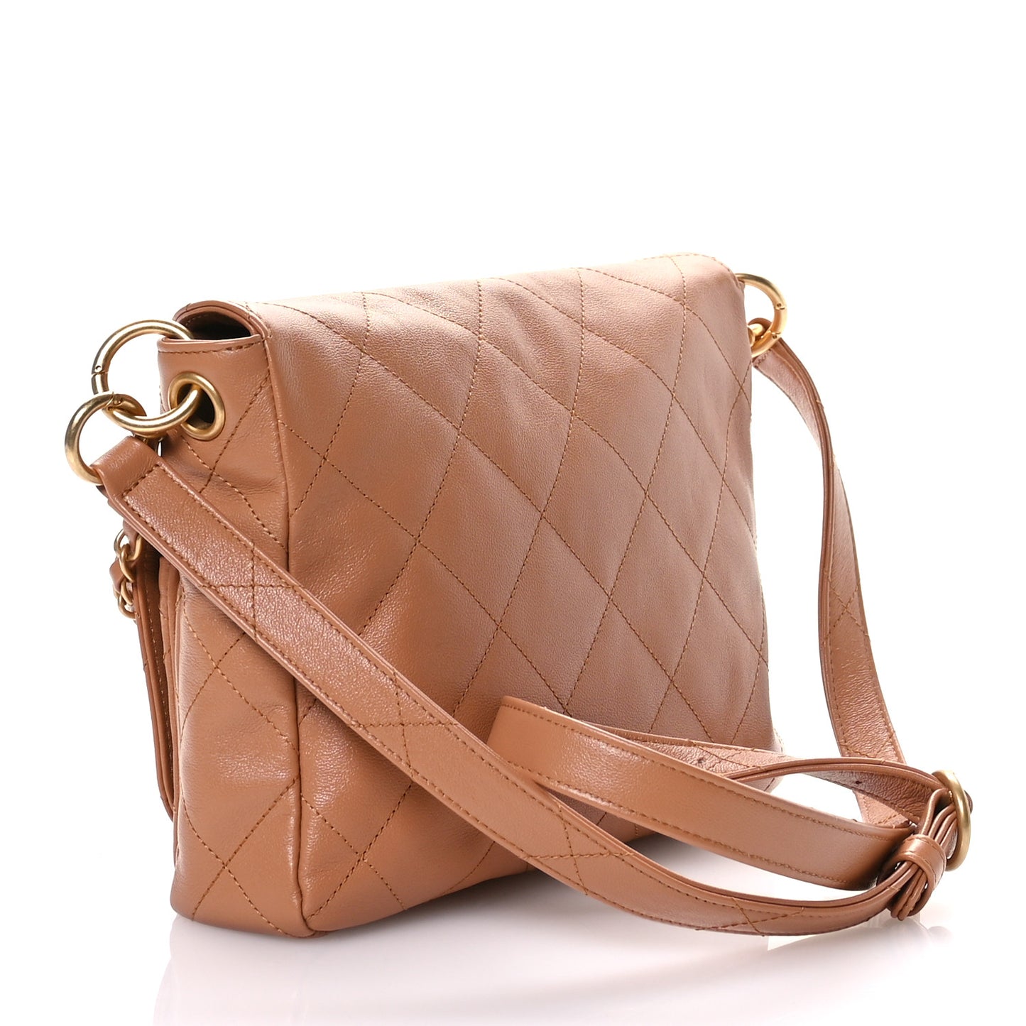 Shiny Calfskin Quilted Small Supple Twins Hobo Bag Brown