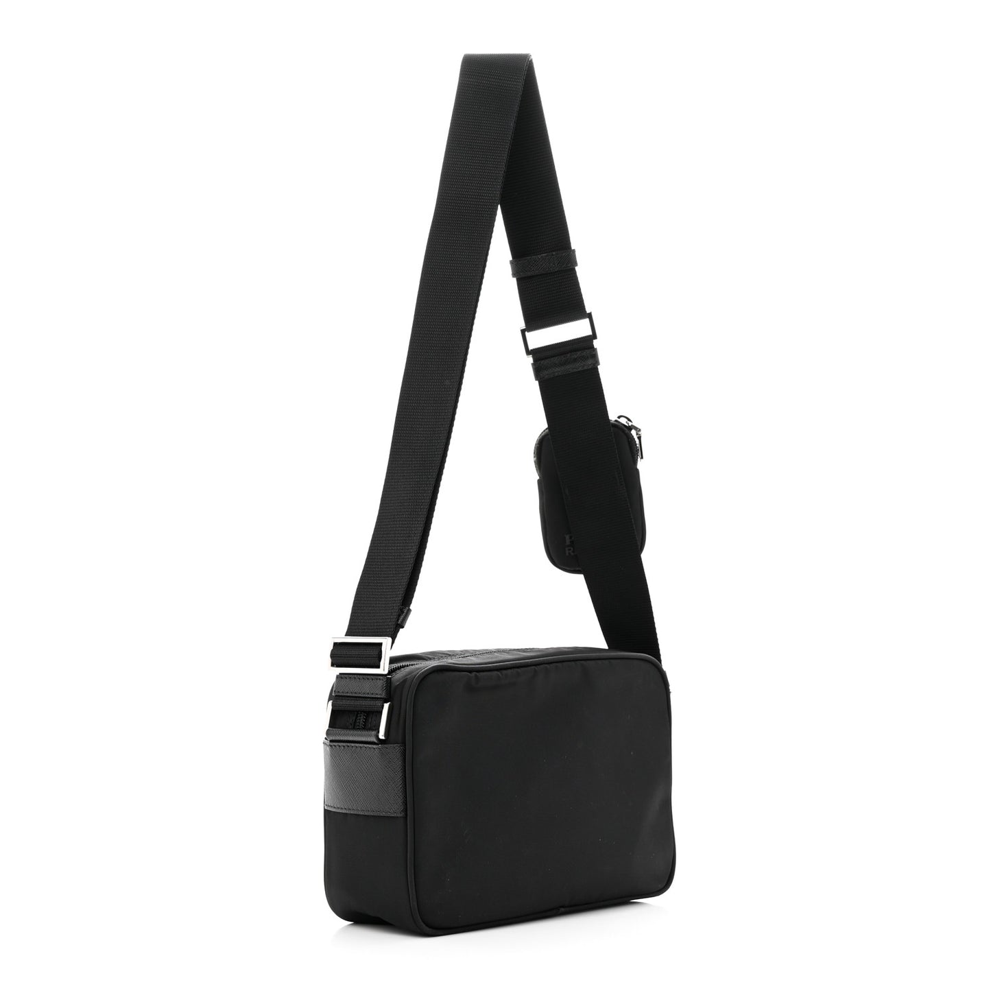 Re-Nylon Vela Saffiano Pocket Double Zip Shoulder Bag Black
