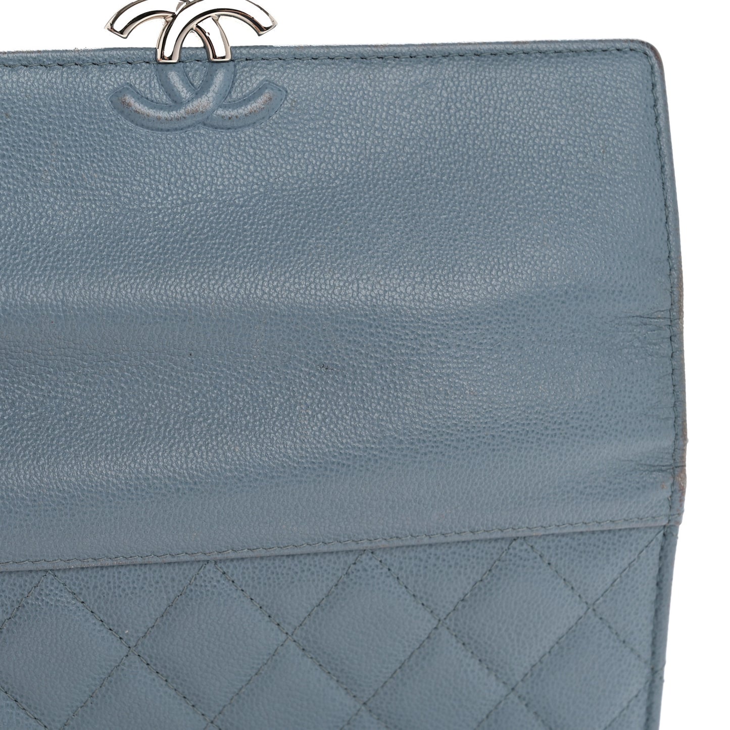 Grained Calfskin Quilted CC Box Flap Wallet Blue