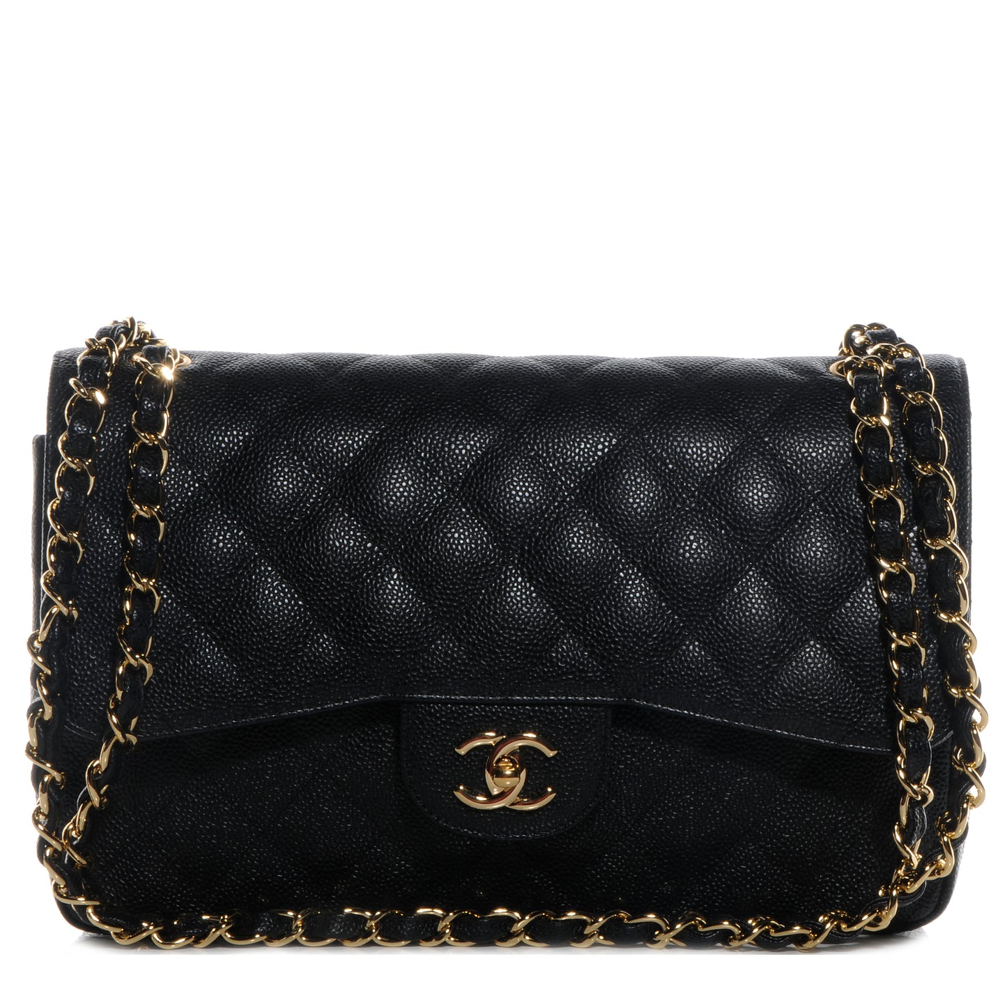 Caviar Quilted Jumbo Double Flap Black
