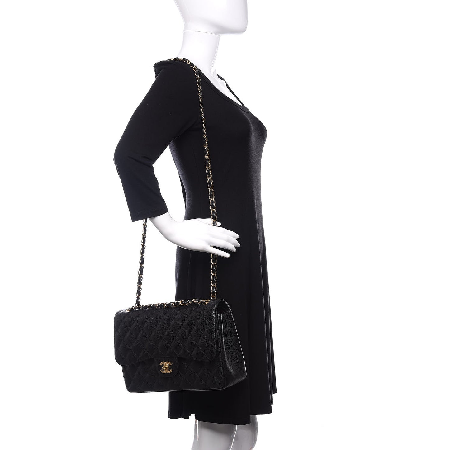 Caviar Quilted Jumbo Double Flap Black