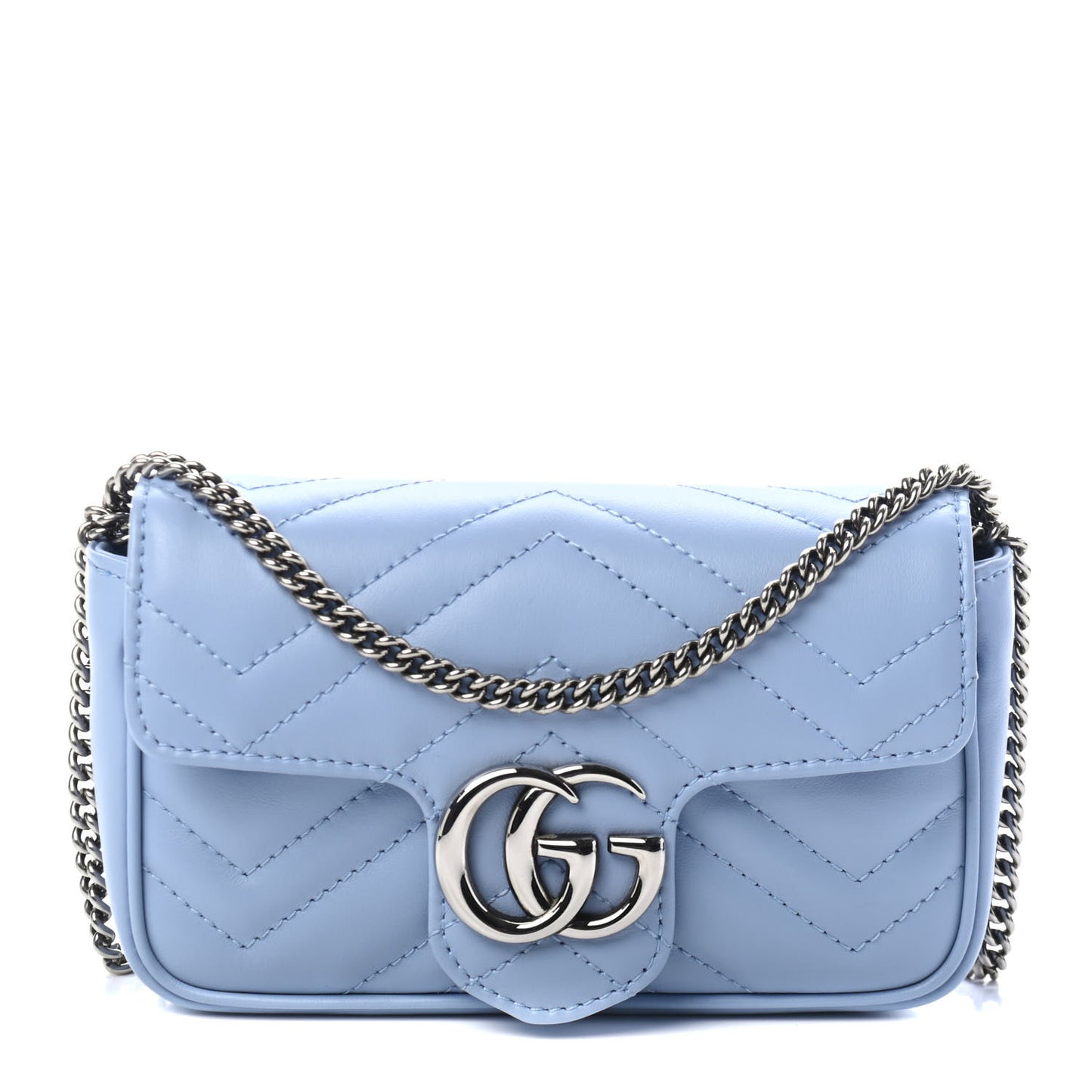 Calfskin Matelasse Super Mini GG Marmont Shoulder Bag Porcelain Light Blue
