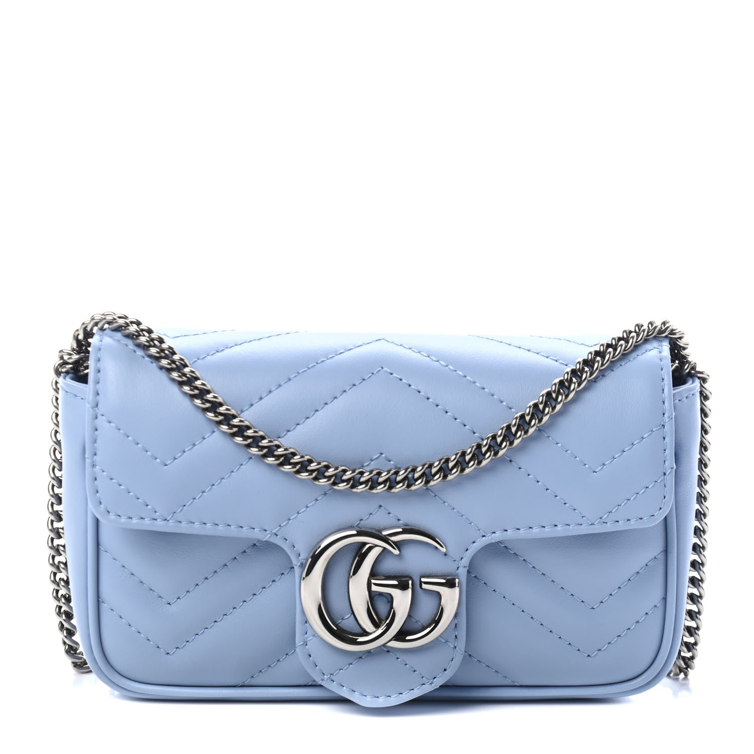 Gucci Calfskin Matelasse Super Mini GG Marmont Shoulder Bag Porcelain Light Blue 1 of 4