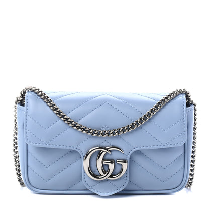 Gucci Calfskin Matelasse Super Mini GG Marmont Shoulder Bag Porcelain Light Blue 1 of 4