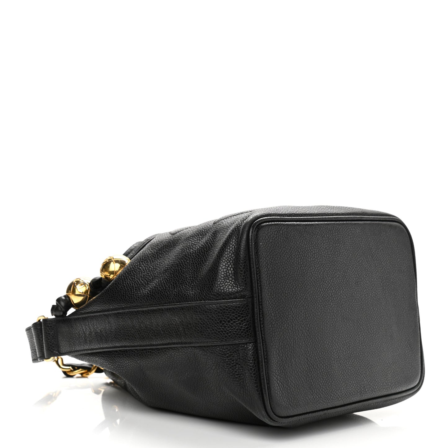 Caviar CC Stitched Drawstring Bucket Bag Black