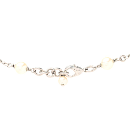 Chanel Graduated Pearl Crystal CC Long Necklace Silver 5 of 7