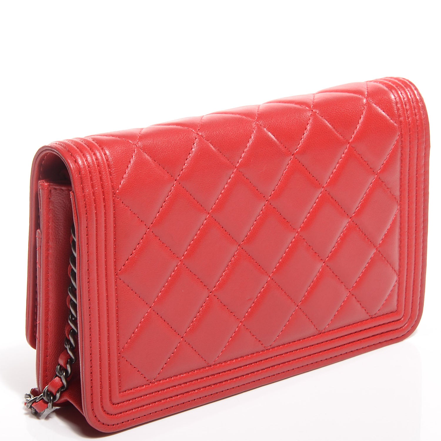 Chanel Lambskin Quilted Boy Wallet On Chain WOC Red 3 of 8