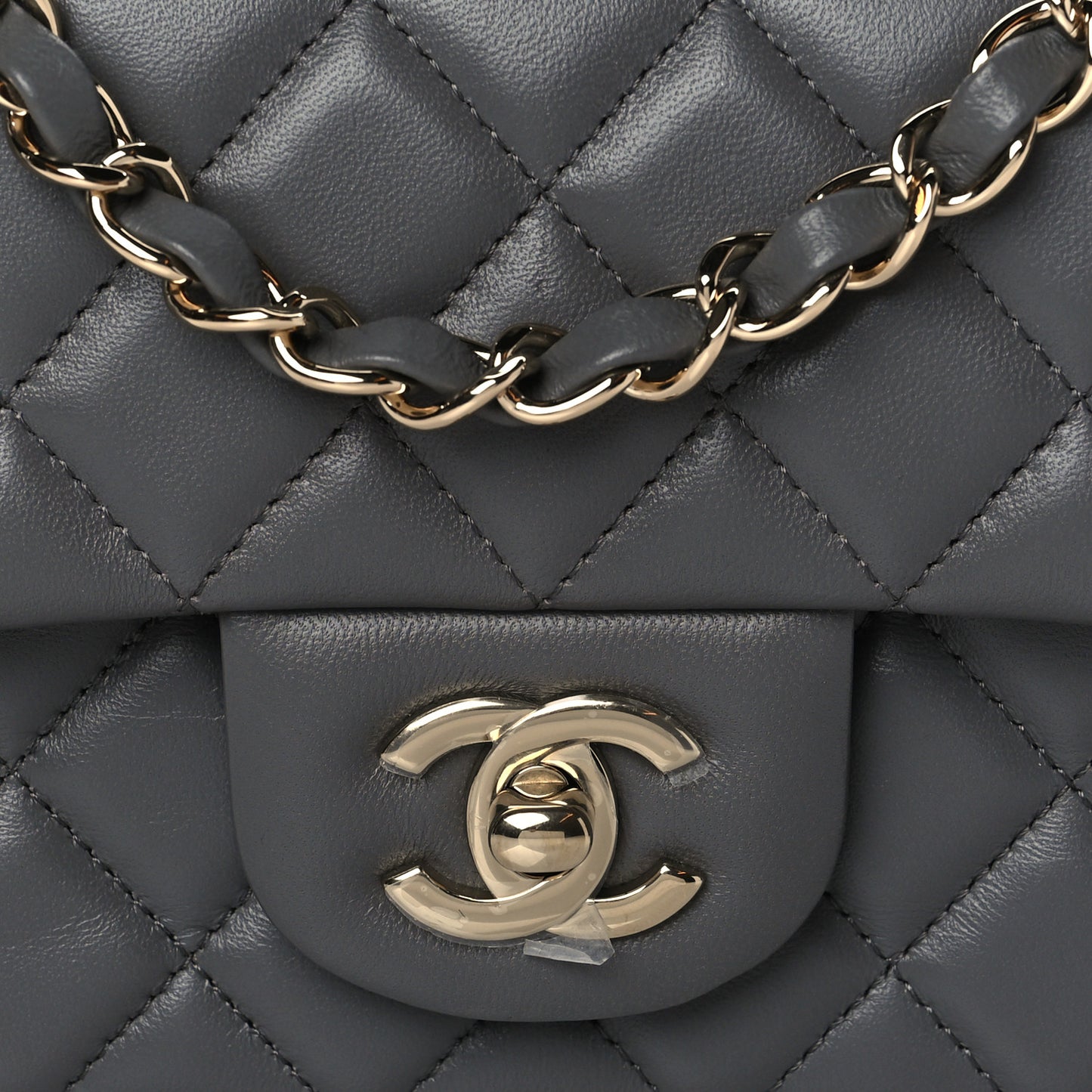 Lambskin Quilted Mini Rectangular Flap Dark Grey