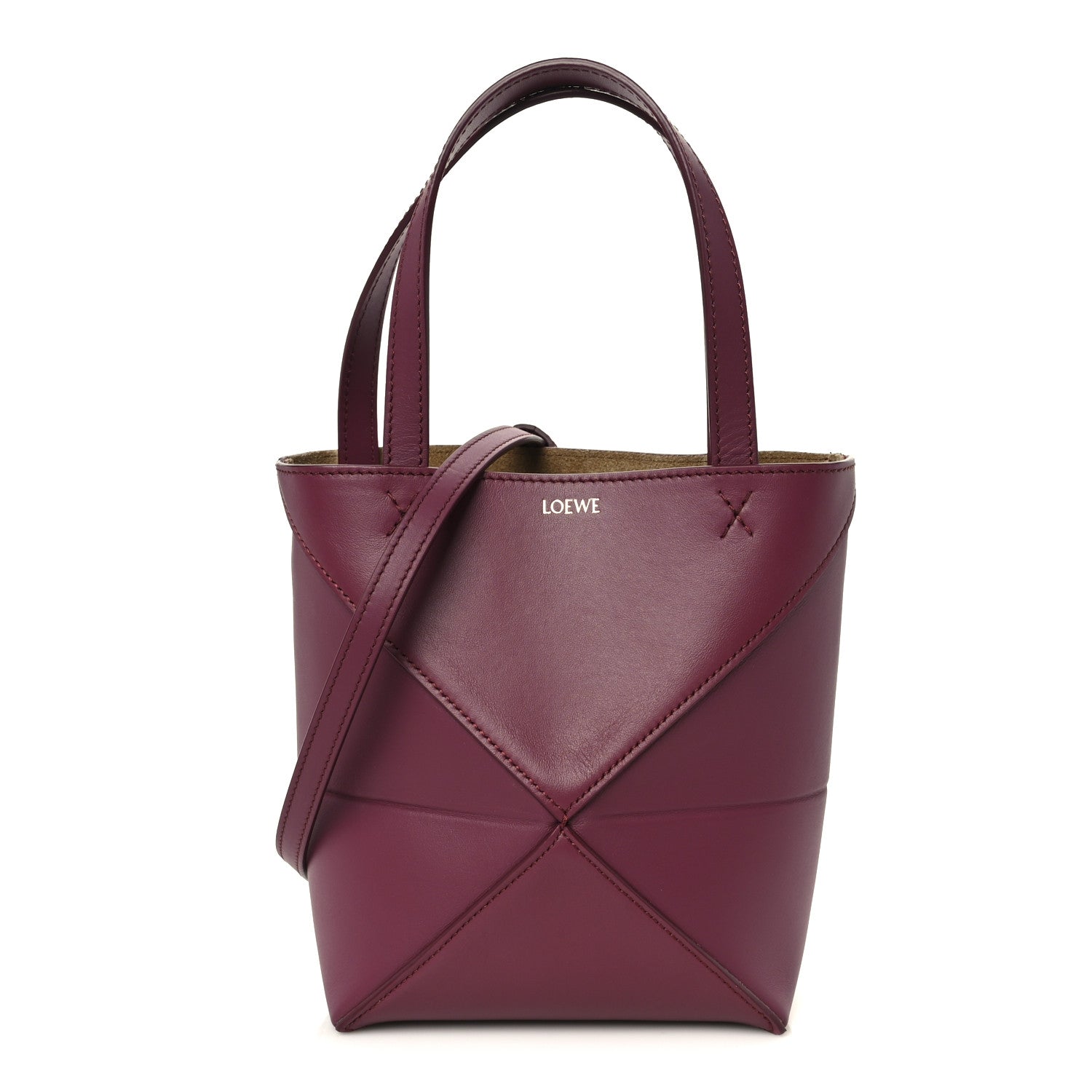 Loewe Shiny Calfskin Mini Puzzle Fold Tote Dark Burgundy 1 of 10