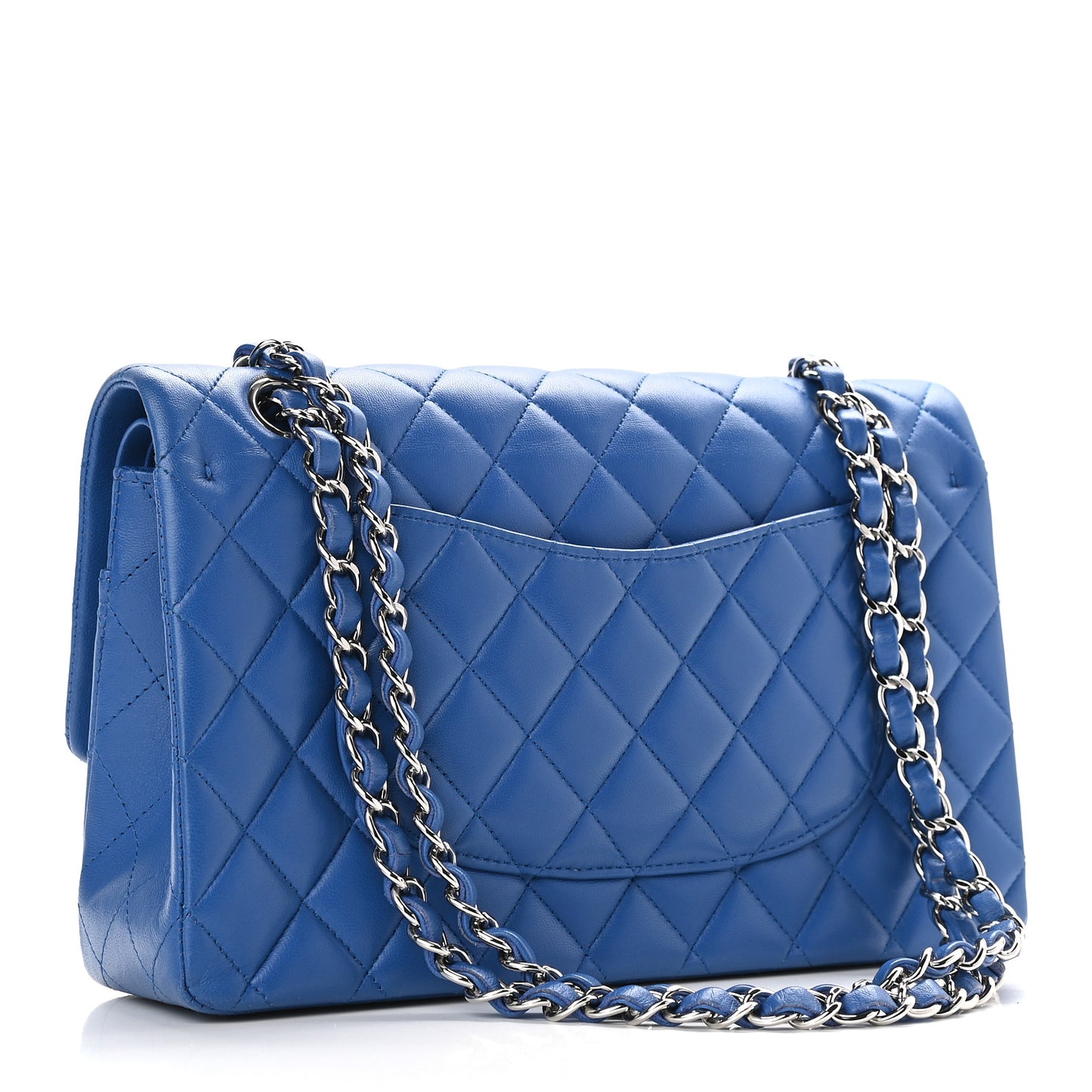 Lambskin Quilted Medium Double Flap Blue