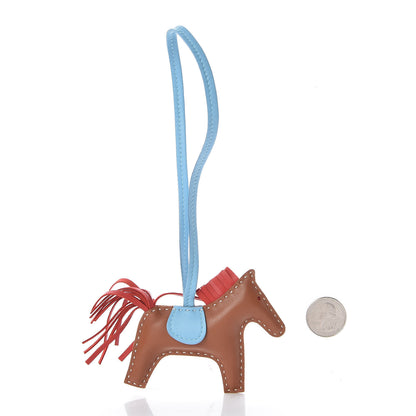 Hermes Milo Lambskin Grigri Rodeo Horse Bag Charm PM Gold Rouge Indien Celeste 2 of 4